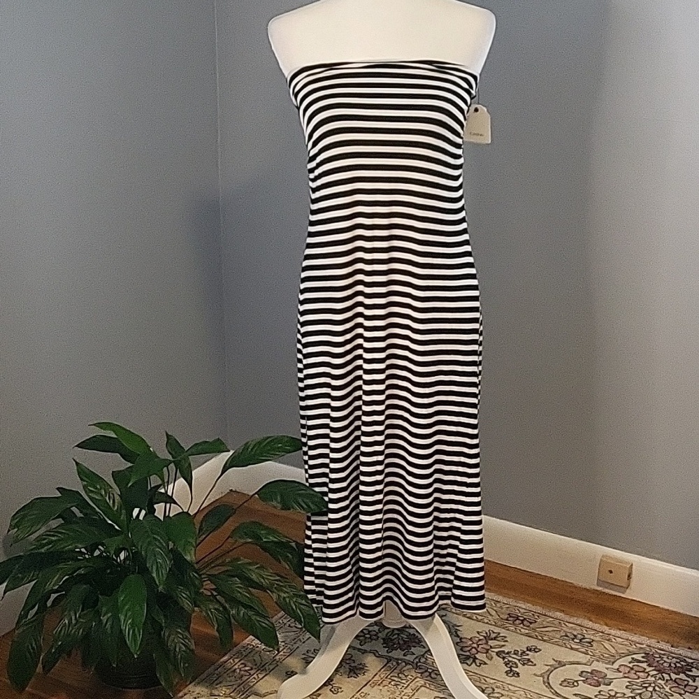 Caslon Convertible Long Skirt or Mid-Length Dress Black & White Stripe Size XSP
